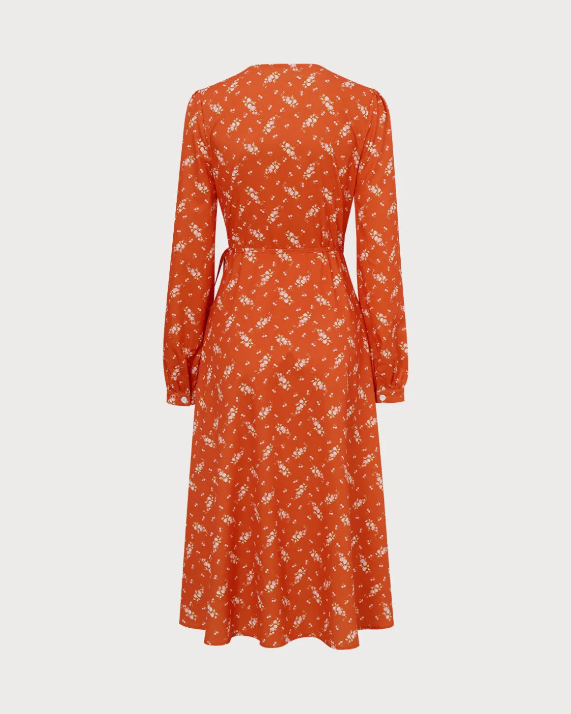 Orange Floral Wrap Midi Dress