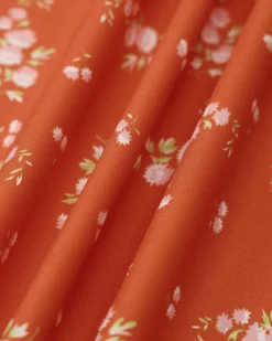 Orange Floral Wrap Midi Dress