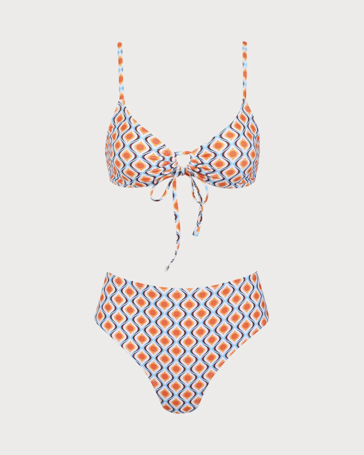 Orange Knitted Geometric Wave Print Bikini Set