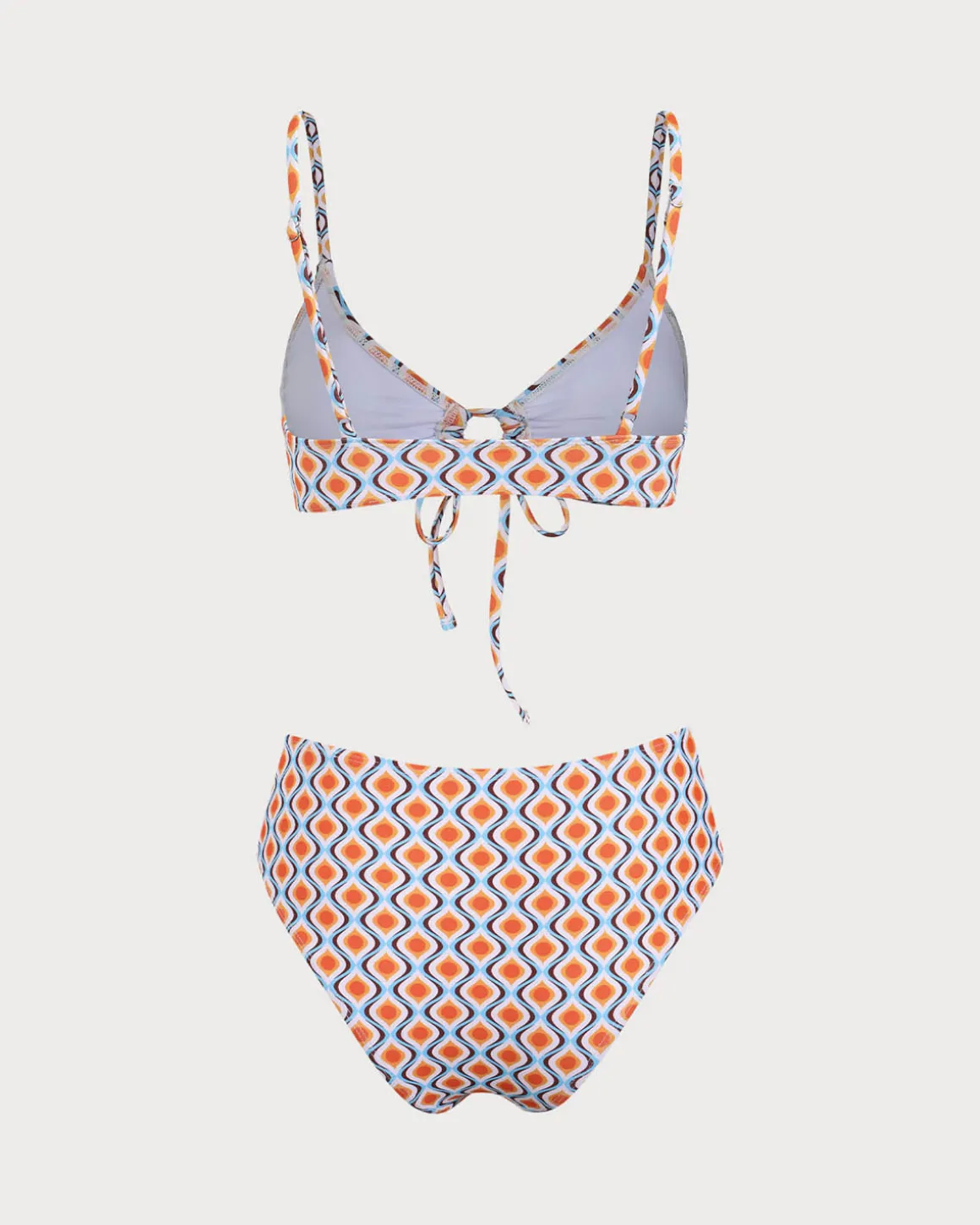 Orange Knitted Geometric Wave Print Bikini Set