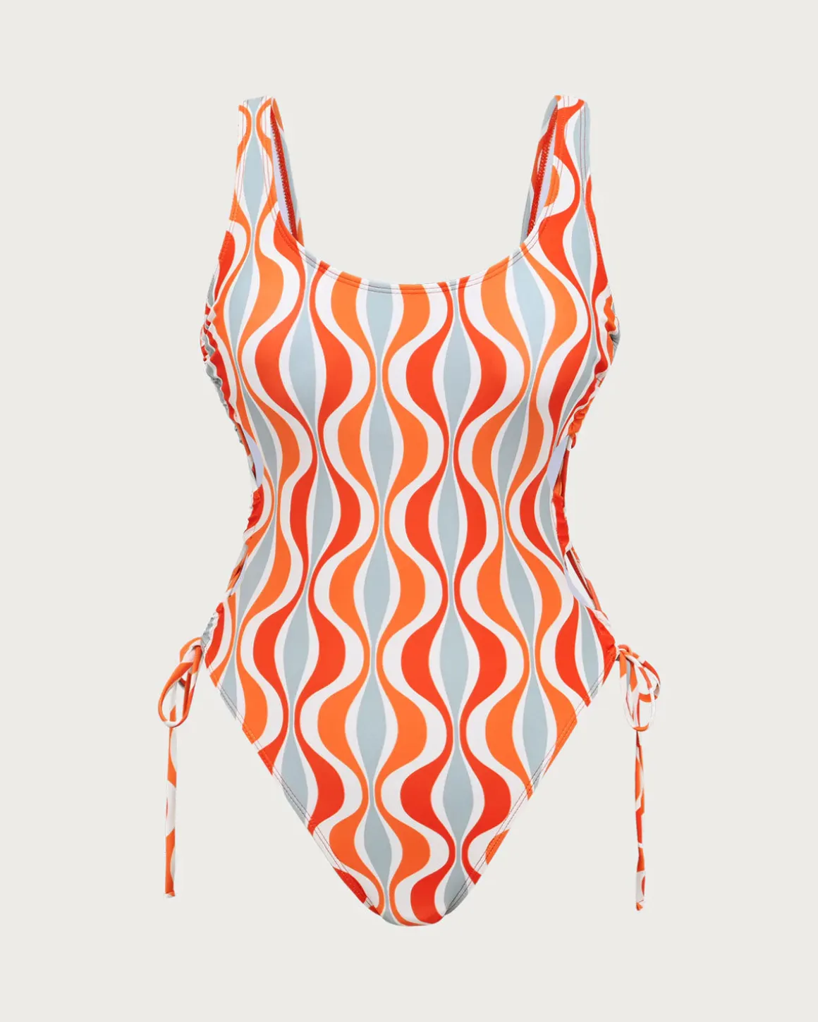 Orange Knitted Geometric Print Cutout One-Piece Swimsuit