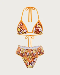 Orange Knitted Printed Bikini Set