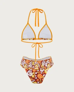 Orange Knitted Printed Bikini Set