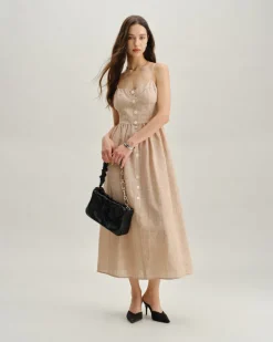 Orange Striped Sweetheart Neck Slip Maxi Dress