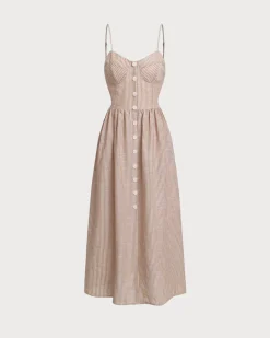 Orange Striped Sweetheart Neck Slip Maxi Dress