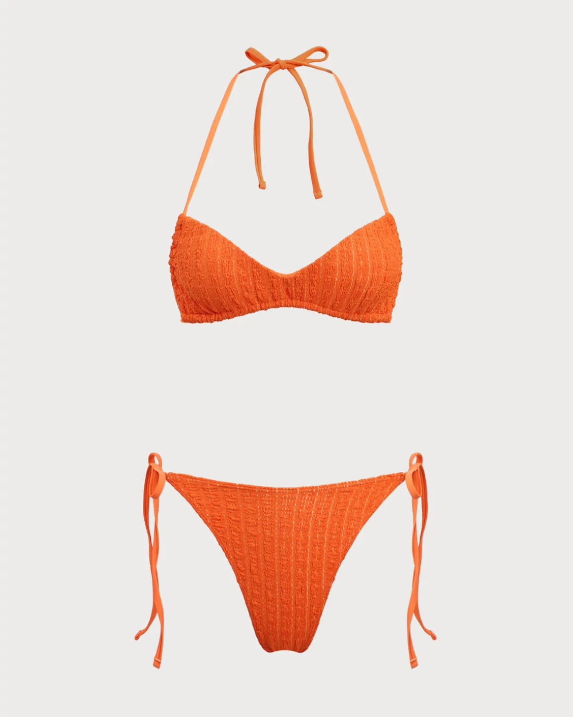 Orange Textured Drawstring Bikini Set