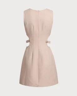 Pink Boat Neck Cut Out Sleeveless Mini Dress