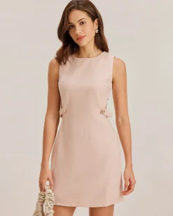 Pink Boat Neck Cut Out Sleeveless Mini Dress