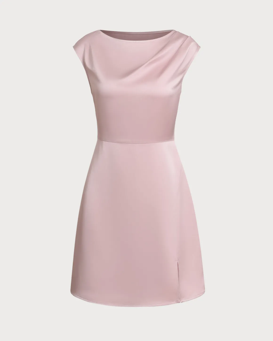 Pink Boat Neck Satin Mini Dress