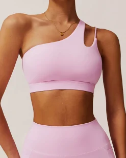 Pink Cropped One Shoulder Yoga Cami Top - Light Support
