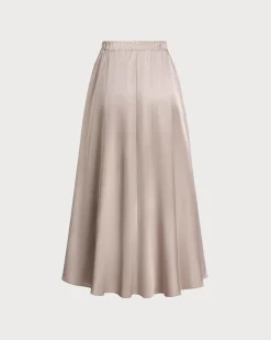 Pink Elastic Waist Flared Midi Skirt