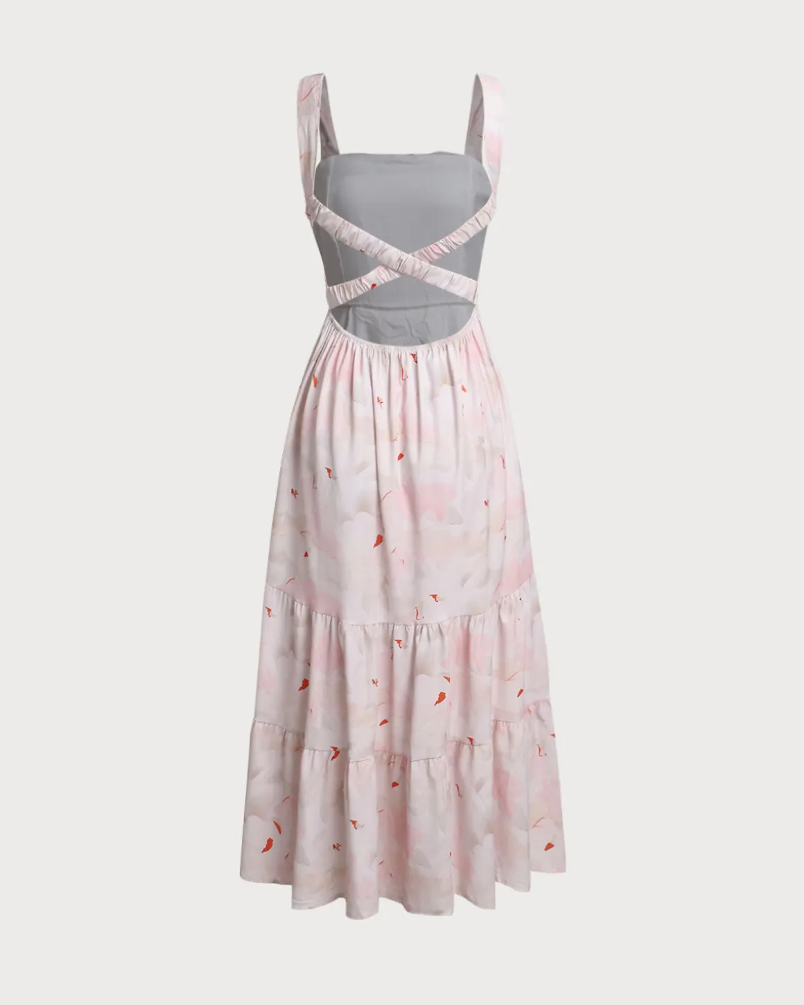 Pink Floral Backless Slip Midi Dress