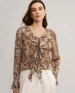 Pink Floral Chiffon Ruffle Blouse