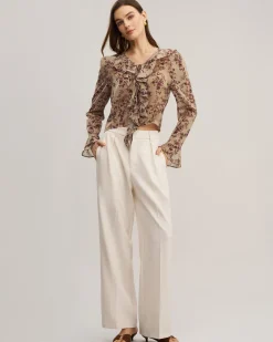 Pink Floral Chiffon Ruffle Blouse