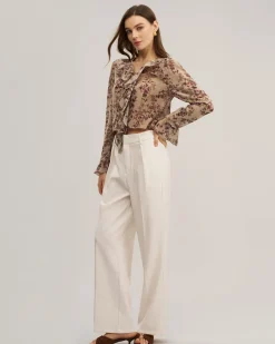 Pink Floral Chiffon Ruffle Blouse