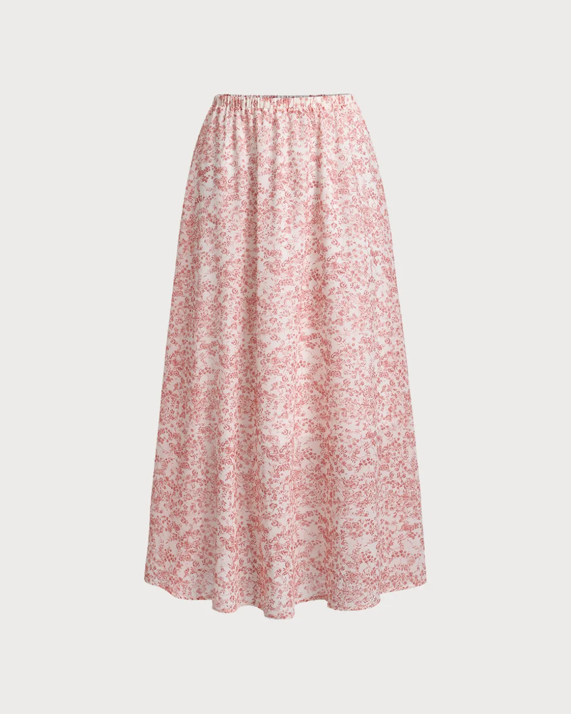 Pink Floral Elastic Waist Flared Skirt