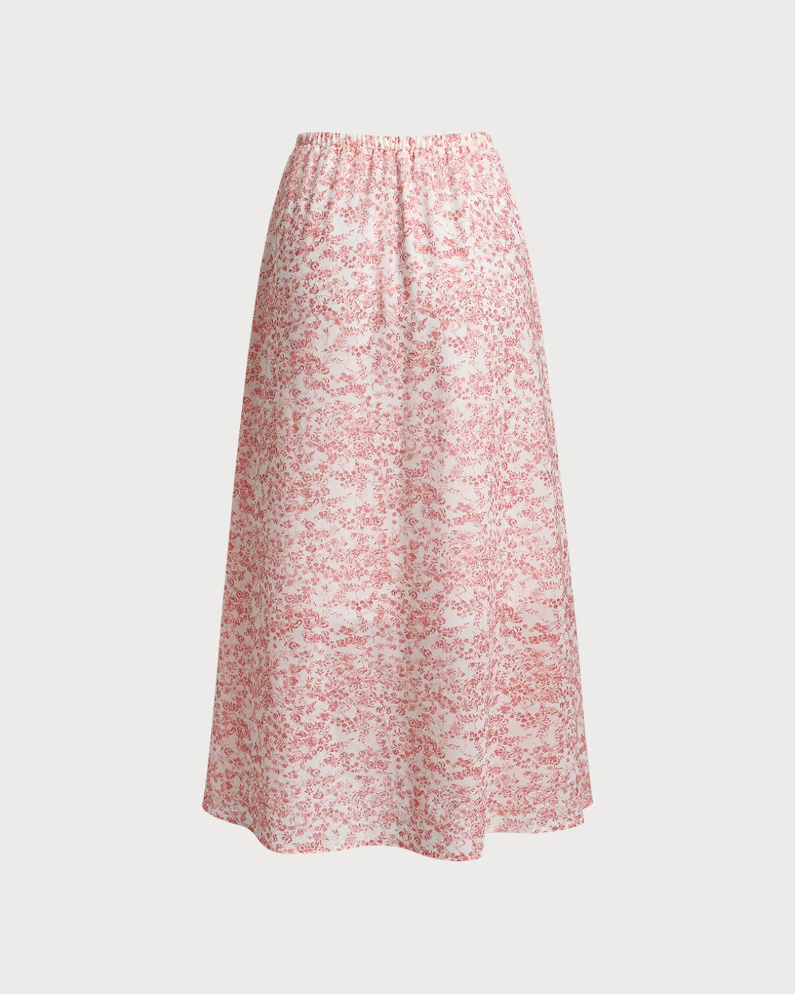 Pink Floral Elastic Waist Flared Skirt