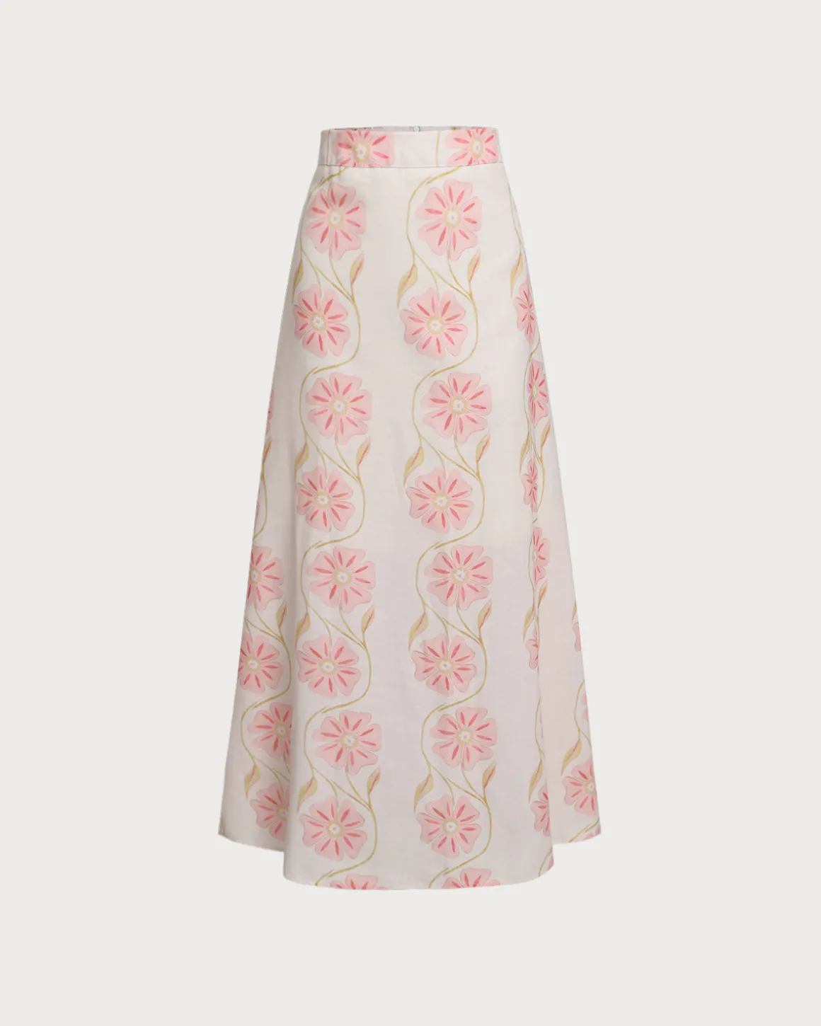 Pink Floral Flared Midi Skirt