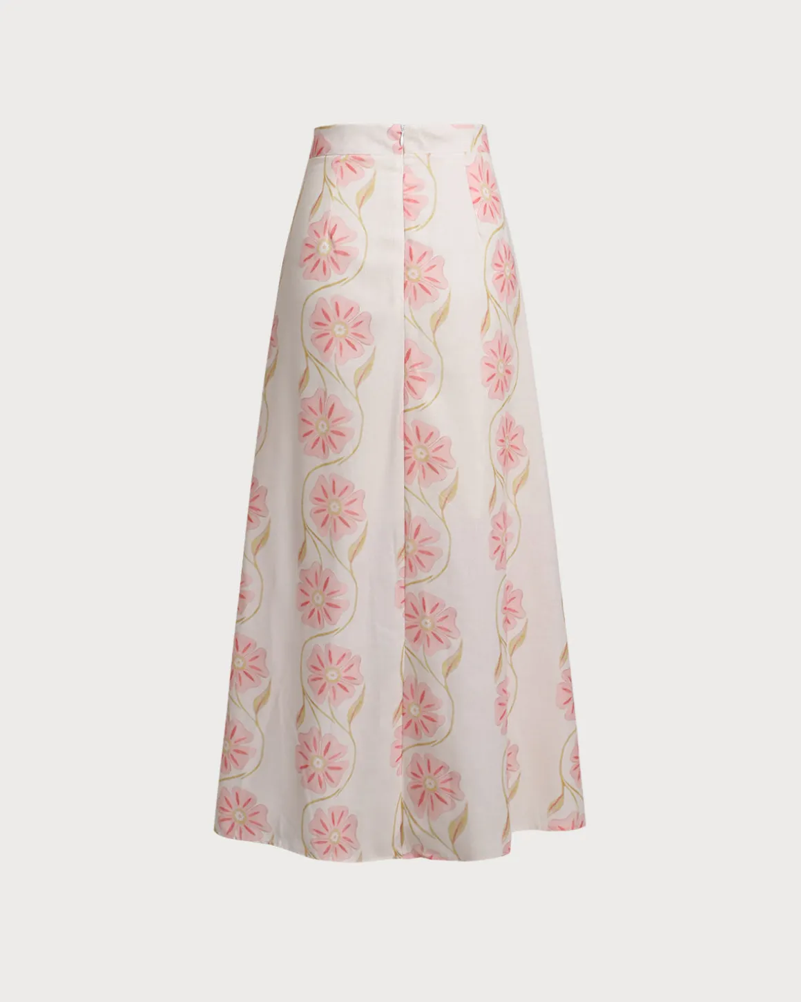 Pink Floral Flared Midi Skirt