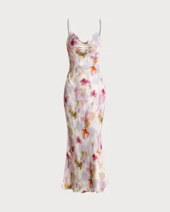 Pink Floral Mermaid Slip Midi Dress