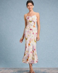 Pink Floral Mermaid Slip Midi Dress