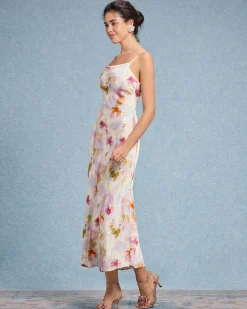Pink Floral Mermaid Slip Midi Dress