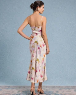 Pink Floral Mermaid Slip Midi Dress