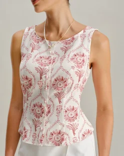 Pink Floral Round Neck Vest