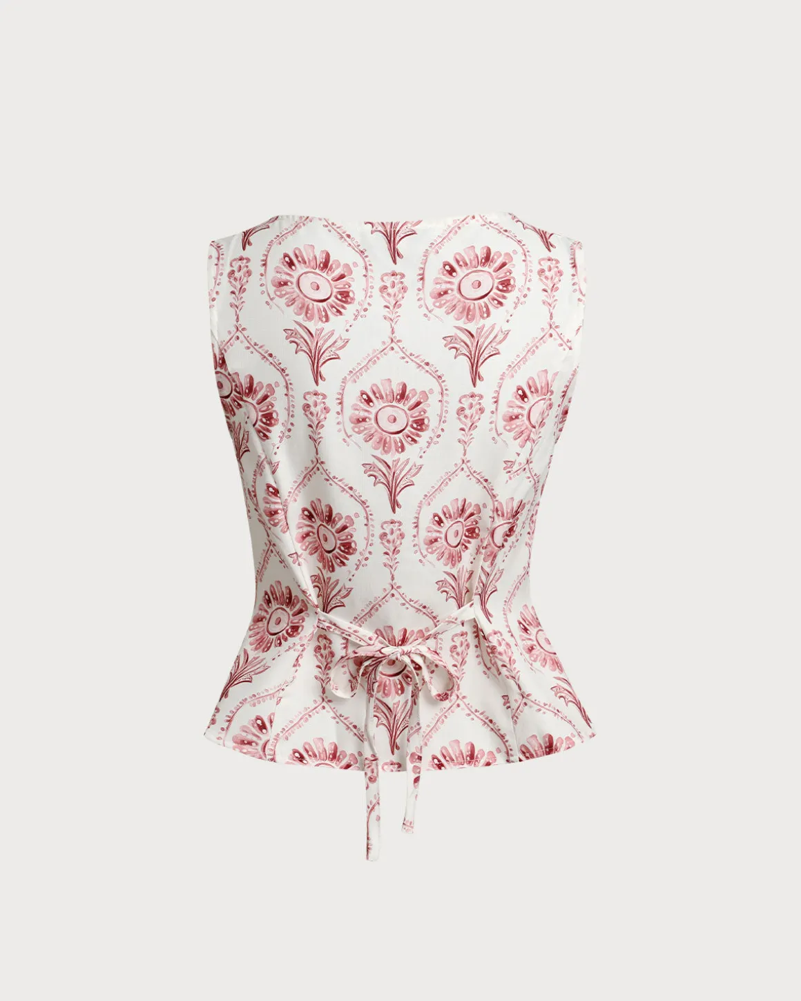 Pink Floral Round Neck Vest