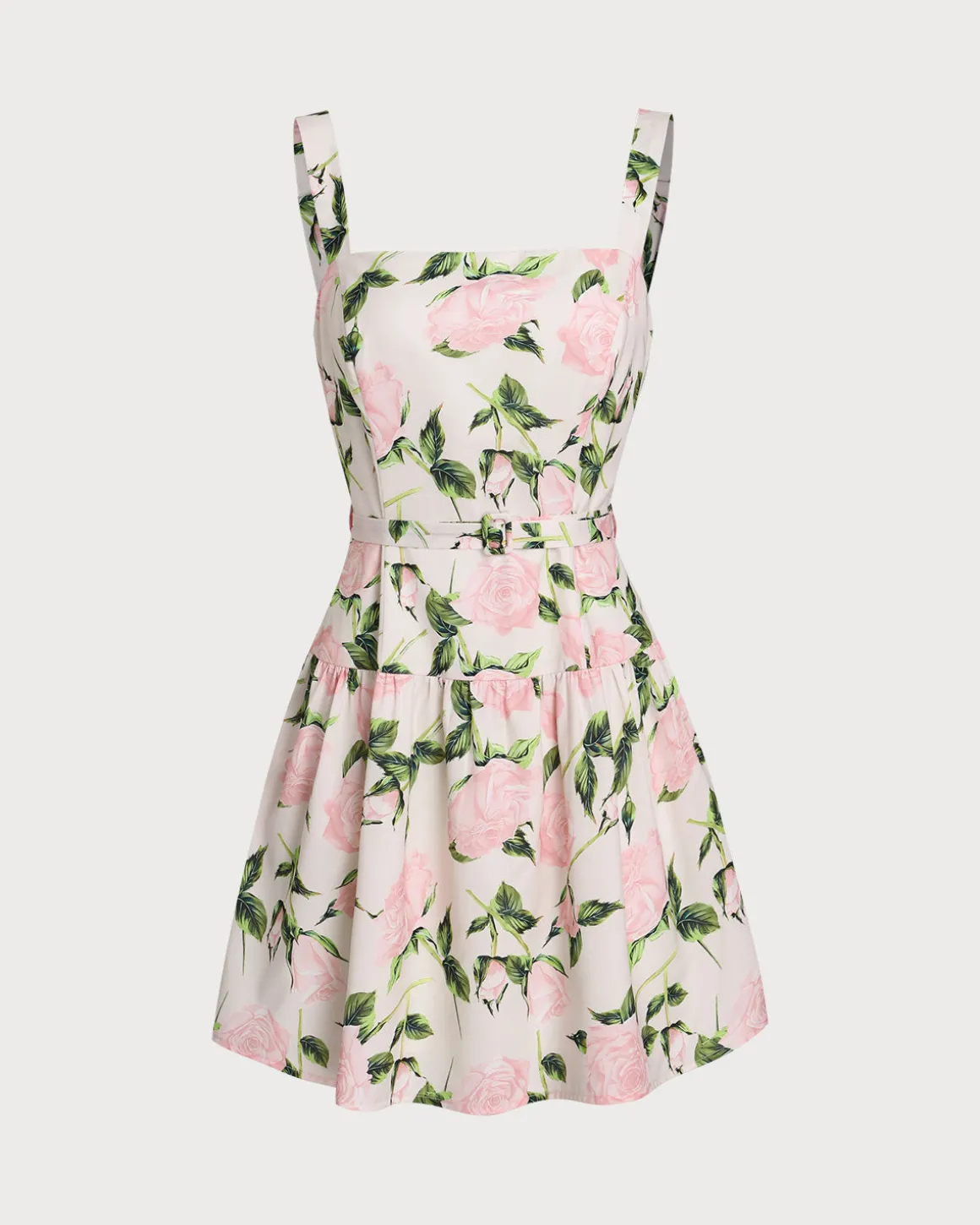 Pink Floral Ruched Belted Slip Mini Dress