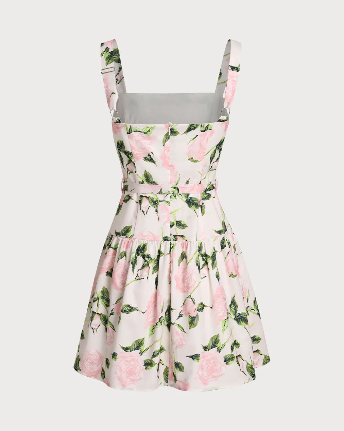 Pink Floral Ruched Belted Slip Mini Dress