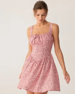 Pink Floral Ruched Corset Slip Mini Dress