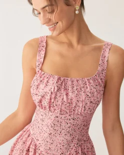 Pink Floral Ruched Corset Slip Mini Dress