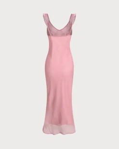 Pink Floral Ruffle Slip Maxi Dress