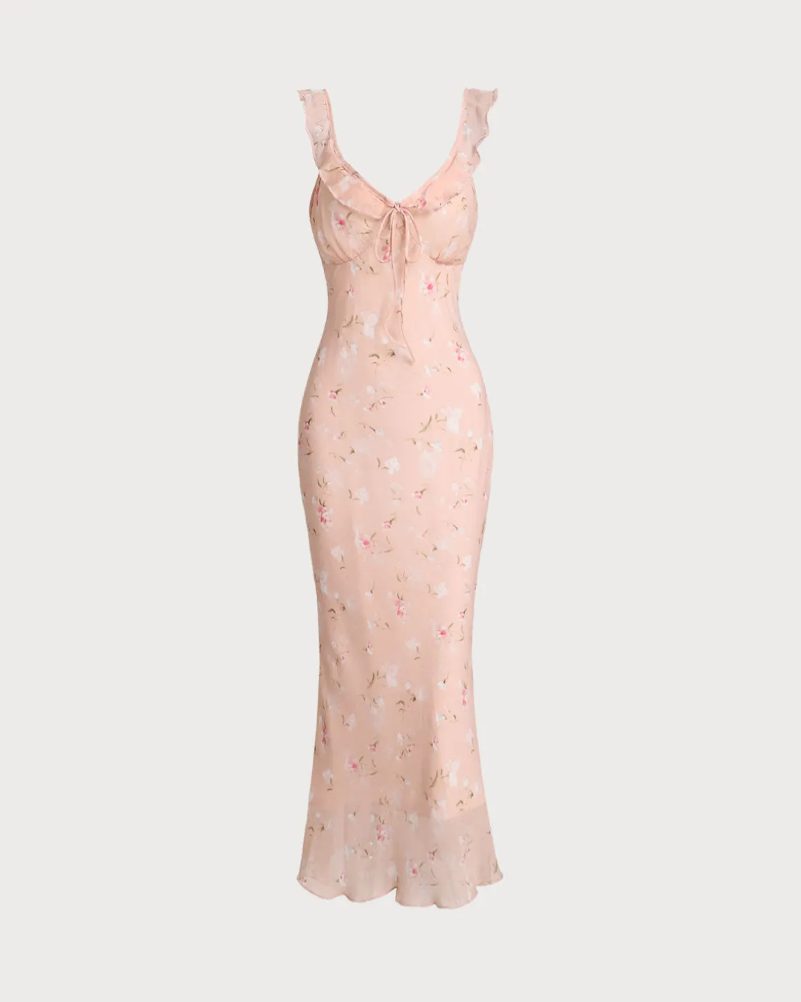 Pink Floral Ruffle Slip Midi Dress
