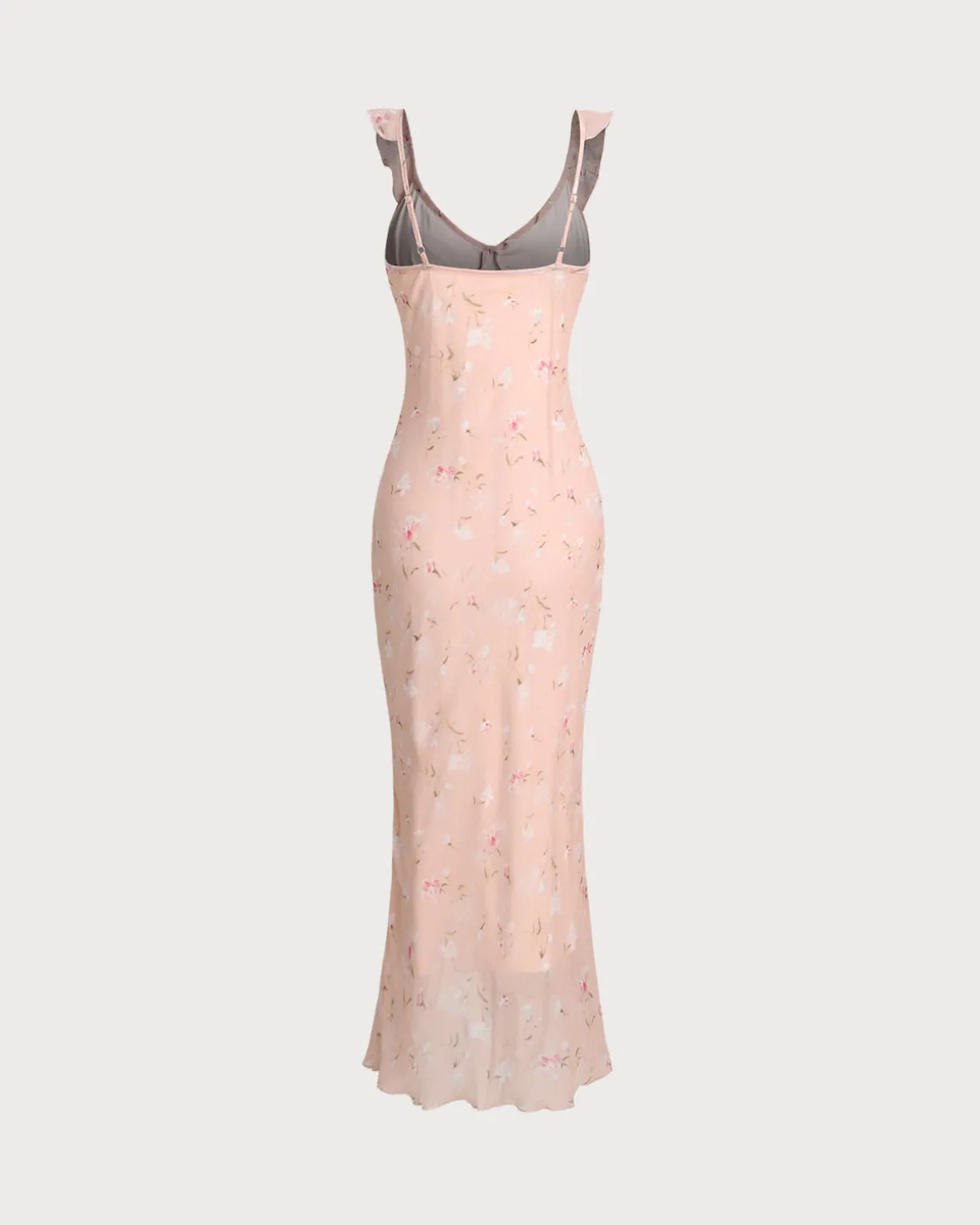Pink Floral Ruffle Slip Midi Dress