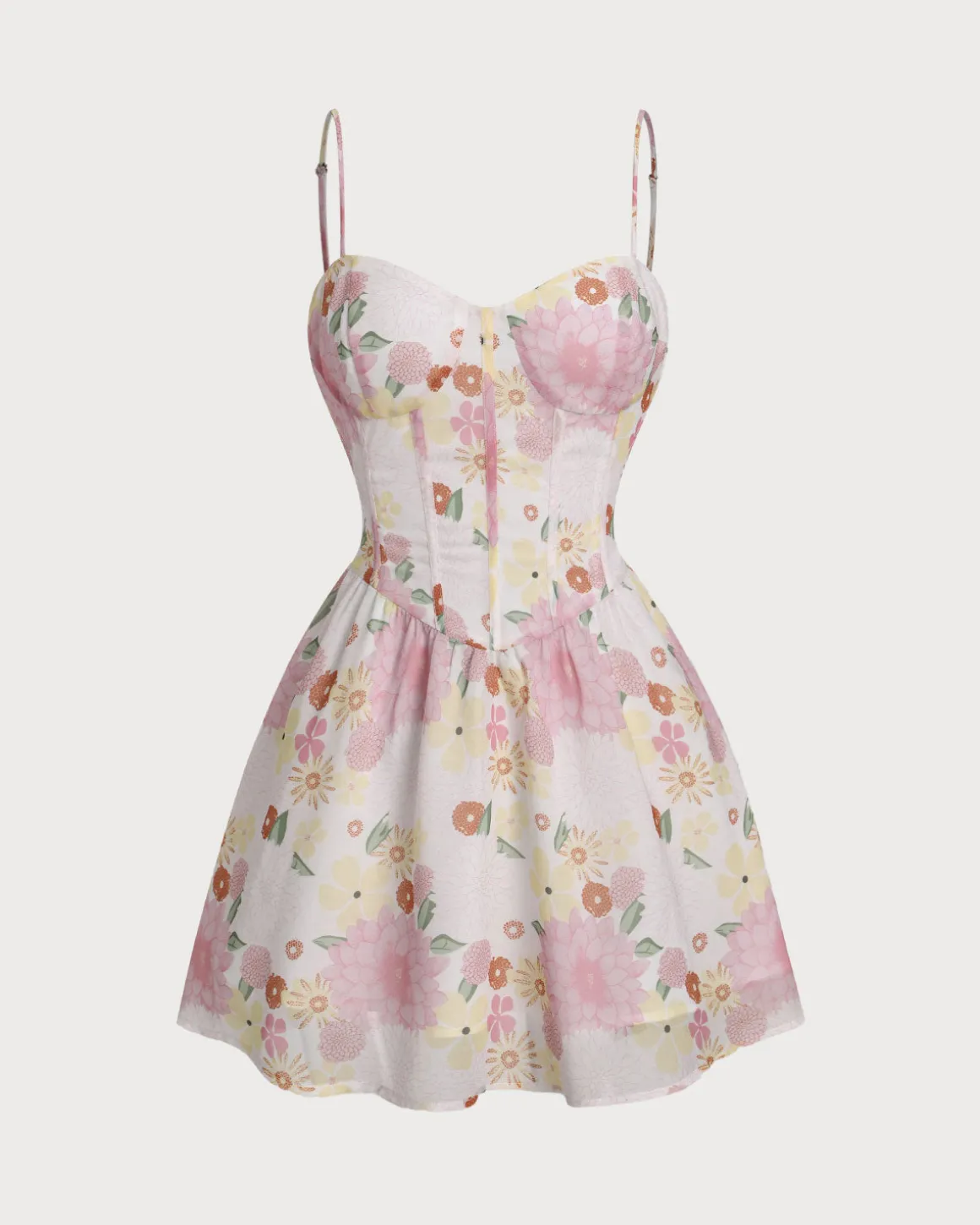 Pink Floral Sweetheart Neck Slip Mini Dress