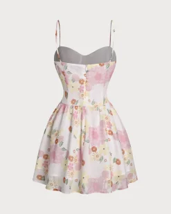 Pink Floral Sweetheart Neck Slip Mini Dress