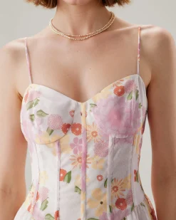 Pink Floral Sweetheart Neck Slip Mini Dress