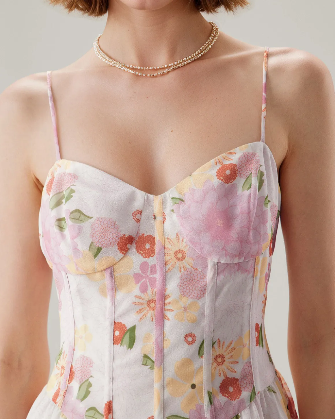 Pink Floral Sweetheart Neck Slip Mini Dress