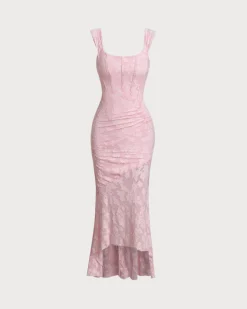 Pink Jacquard Bodycon Slip Maxi Dress