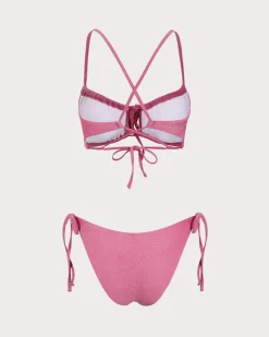 Pink Lurex Cut Out Bikini Set