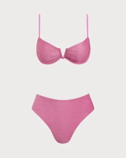 Pink Lurex Underwire Bikini Set