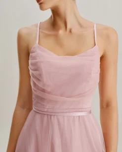 Pink Mesh Flowy Slip Midi Dress