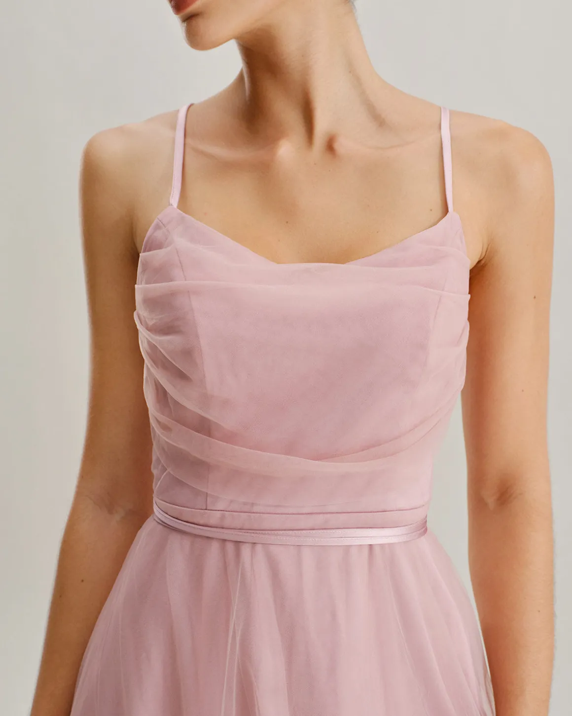 Pink Mesh Flowy Slip Midi Dress