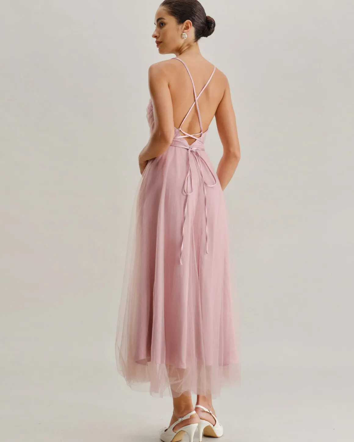 Pink Mesh Flowy Slip Midi Dress