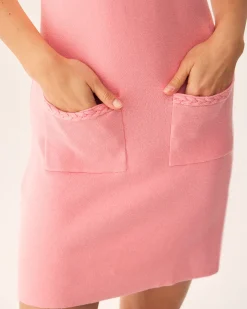 Pink Mock Neck Pocket Sweater Dress
