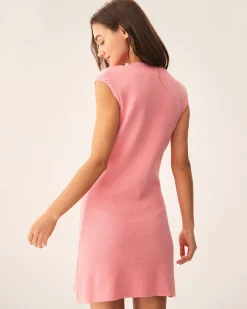 Pink Mock Neck Pocket Sweater Dress