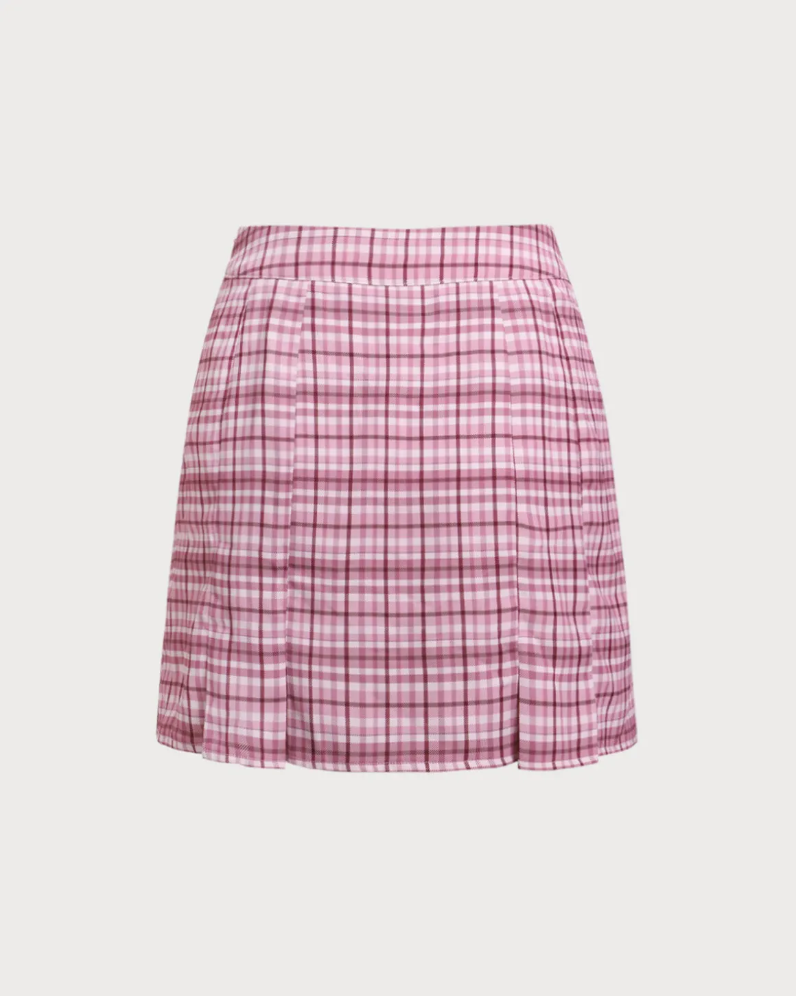 Pink Plaid Straight Mini Skirt