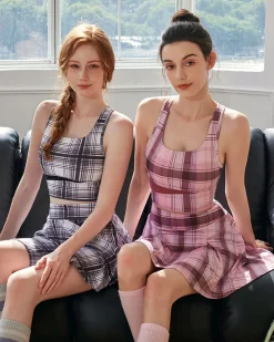 Pink Plaid Tank Top - Light Support